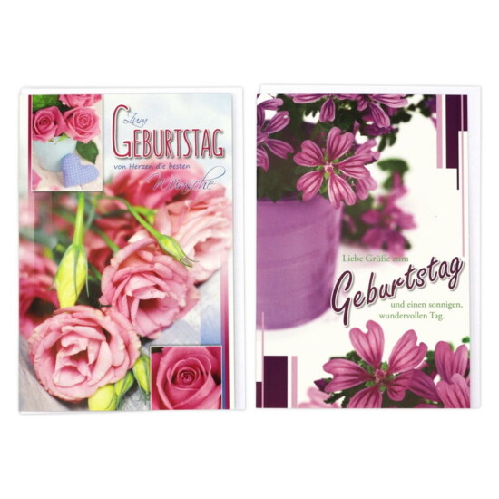 Geburtstagskarten mit Blumenmotiven und Gratulations-Spruch